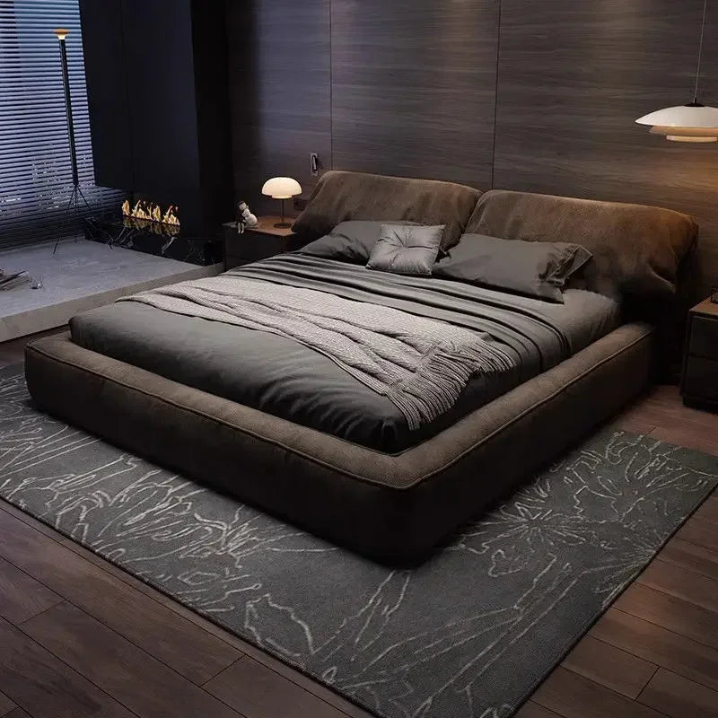 1.8 Meters 1.5 Meters Cloth Bed Cream Wind Simple Modern Double Master Bedroom Queen Bed Frames Black Coffee Color Soft Bed