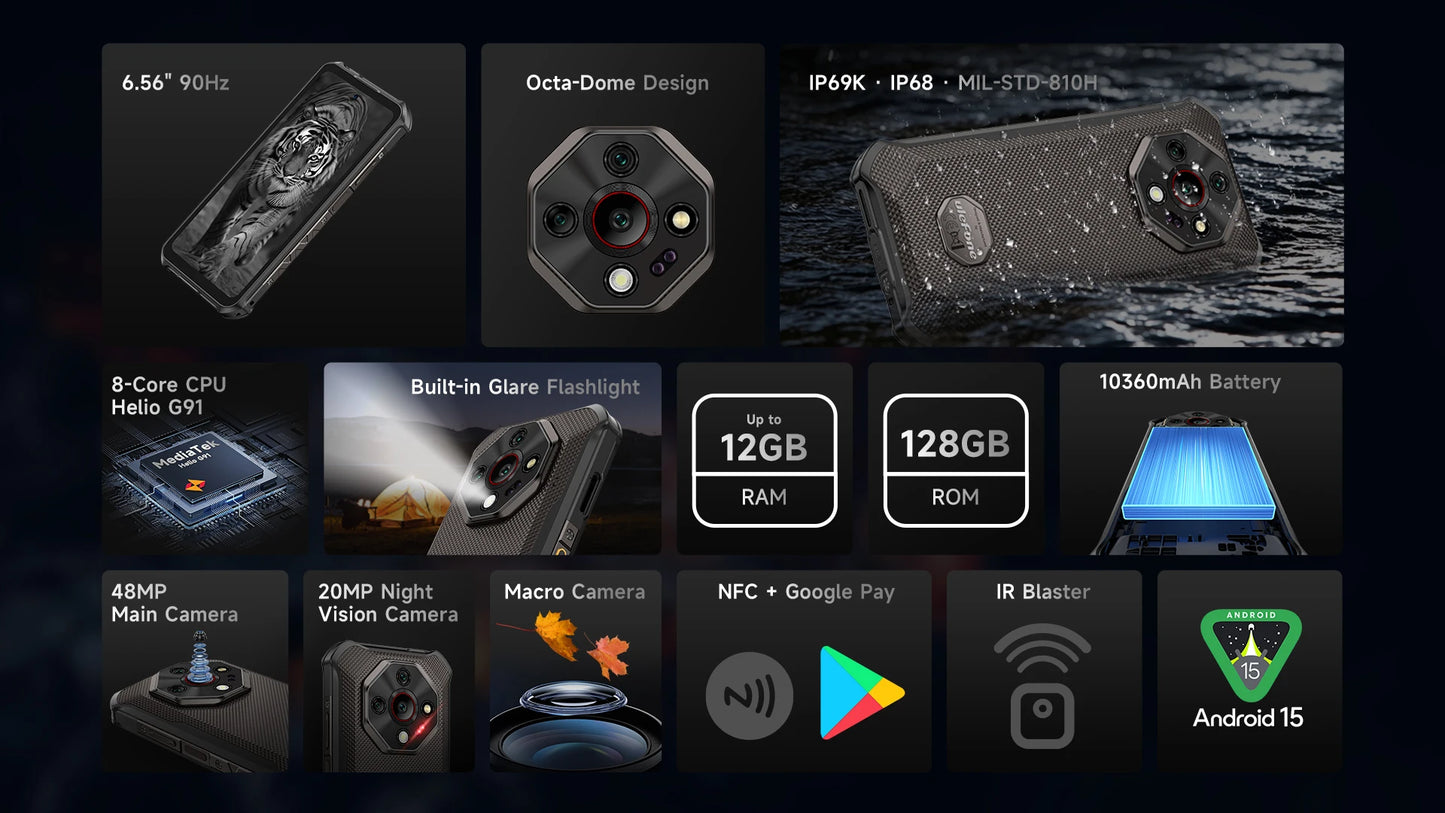 【World Premiere】Ulefone Armor X16 4G Rugged Phone 10360mAh Battery 128 GB ROM 120Hz 6.56"NFC Android 15 Smartphone Night Camera