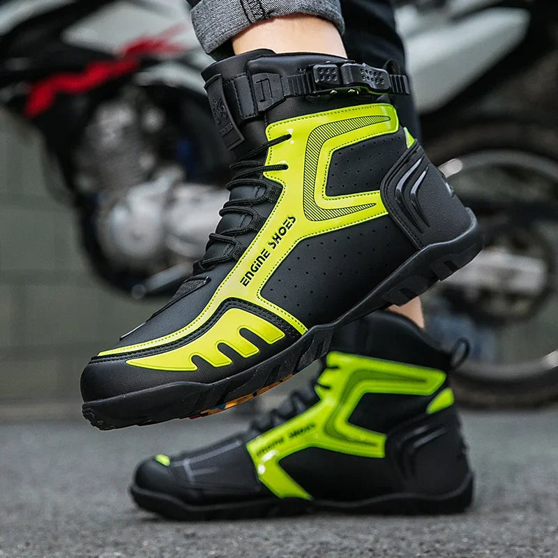Men Leather Motos Breathable Anti Slip Wear-resistant Riders Boots Motorbike Racing Ankle Length Shoes 2024 New Motorcycle Boots
