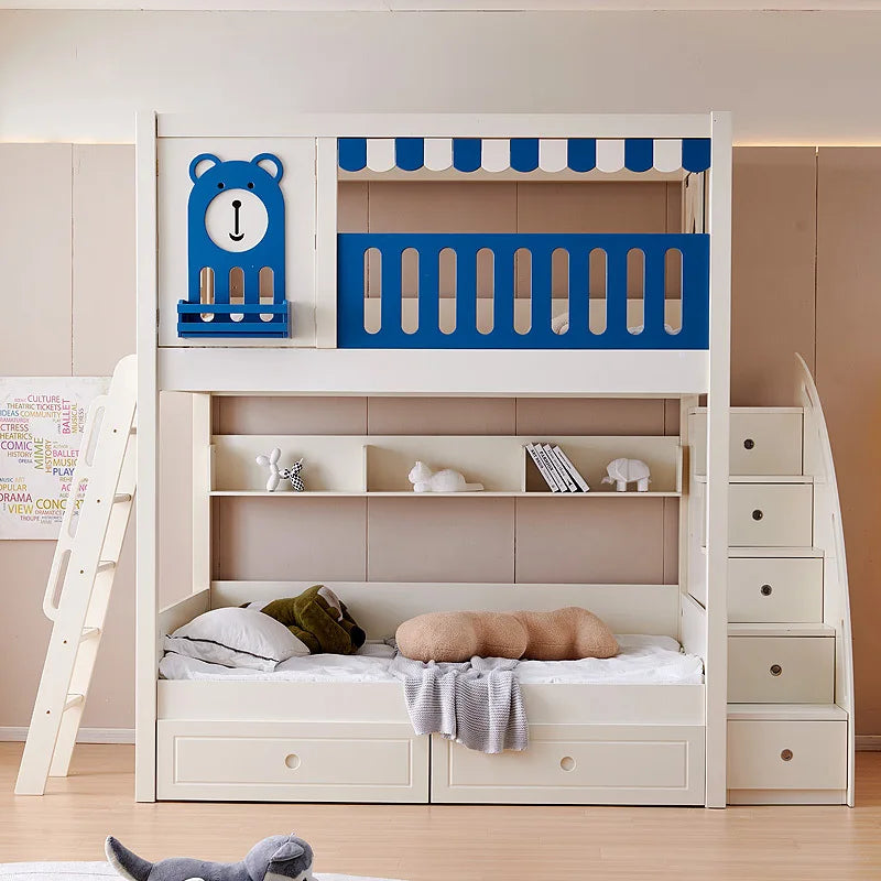 Children's bunk wooden bed Girl with wide and high guardrail with slide Small apartment Castle treehouse bed