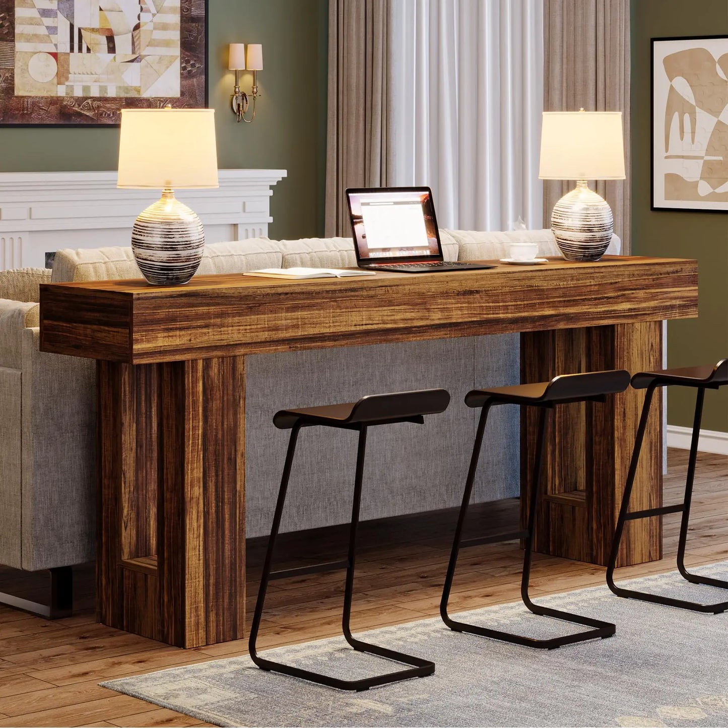 Tribesigns 63-Inch Long Console Table, Farmhouse Wooden Sofa Table Behind The Couch, Narrow Entryway Table for Entrance, Hallway