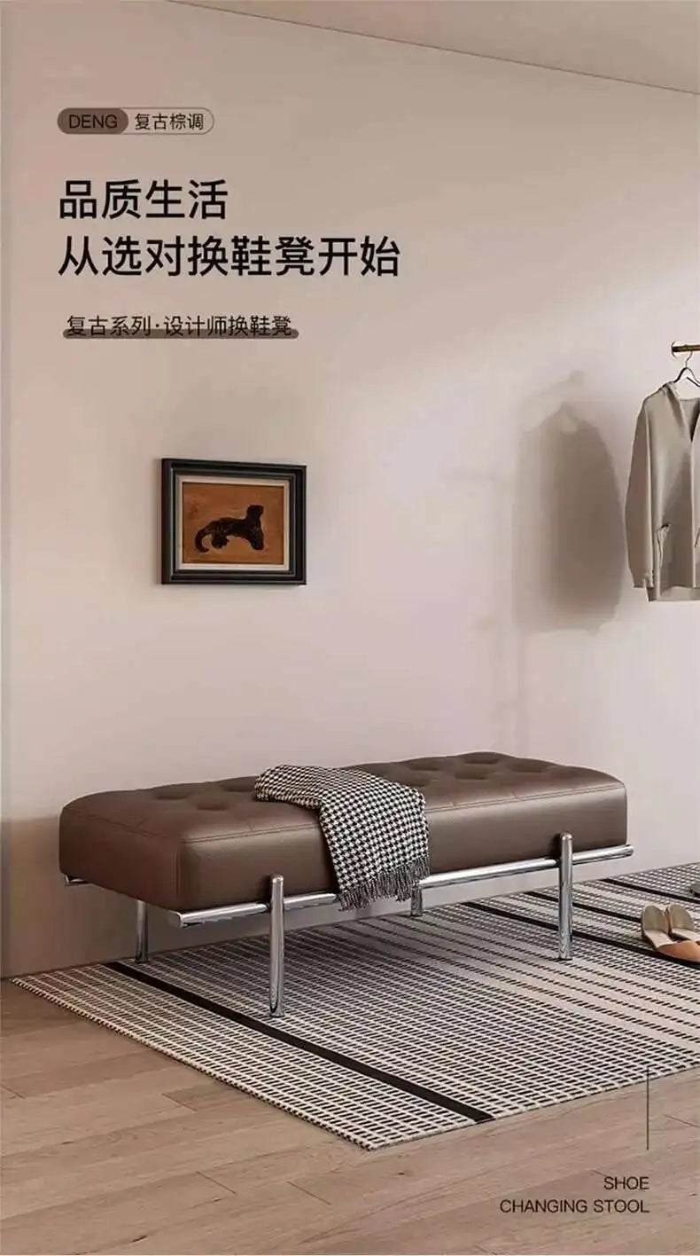 Entrance Porch Soft Shoe Bench Living Room Sofa Bench Bedroom Bed End Bench Metal Frame Integrated Benchs Minimalist Furniture