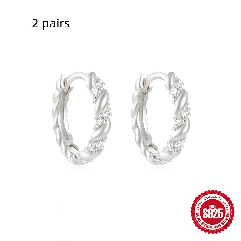 Sterling Silver Classic Diamond Small Round Geometric Eardrop Earring