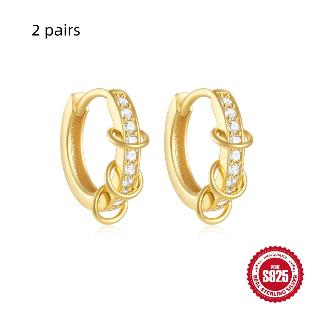 Sterling Silver Classic Diamond Small Round Geometric Eardrop Earring