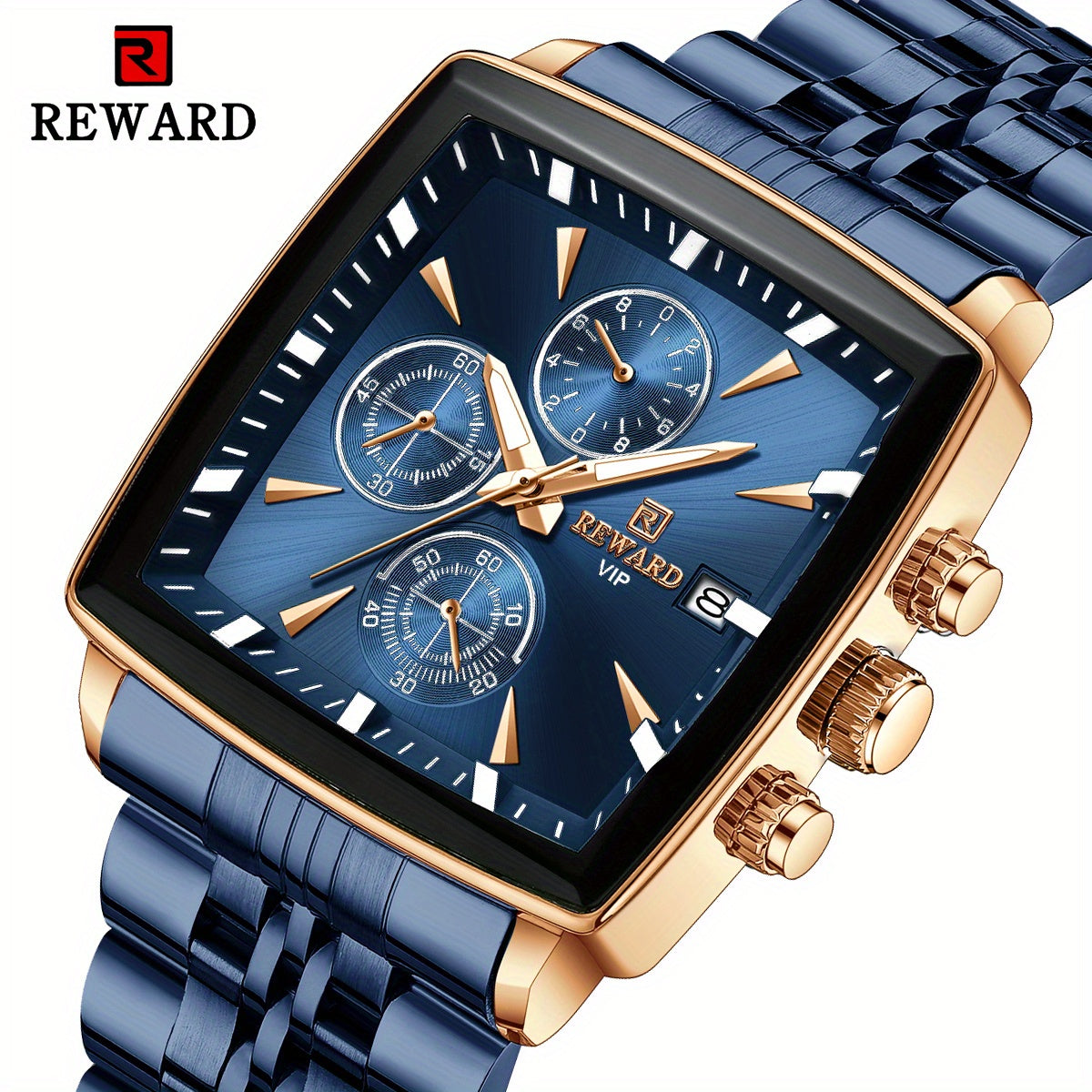 REWARD Men's Watches Blue Rectangle Quartz Wristwatches Luxury Business Watch Clock Luminous Hands Clock Man Valentine's Day