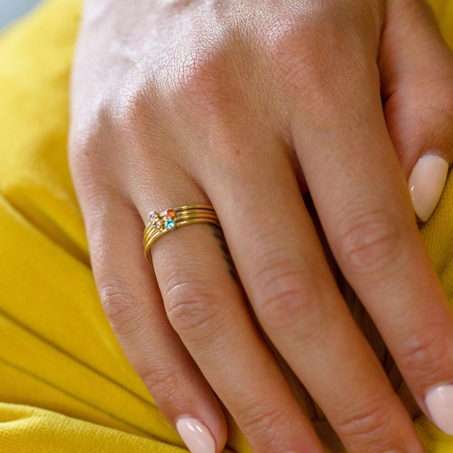 December Color Birthstone Superimposed Combination Engraved Ring