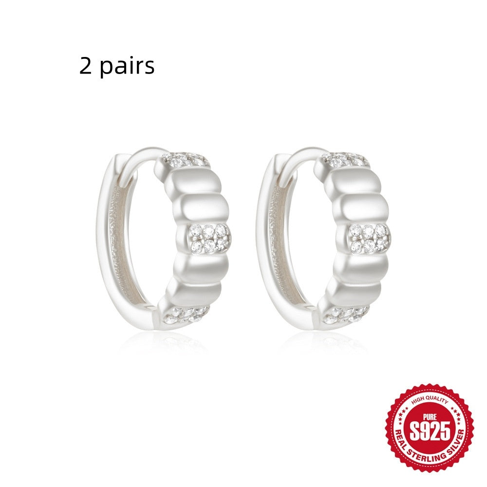 Sterling Silver Classic Diamond Small Round Geometric Eardrop Earring