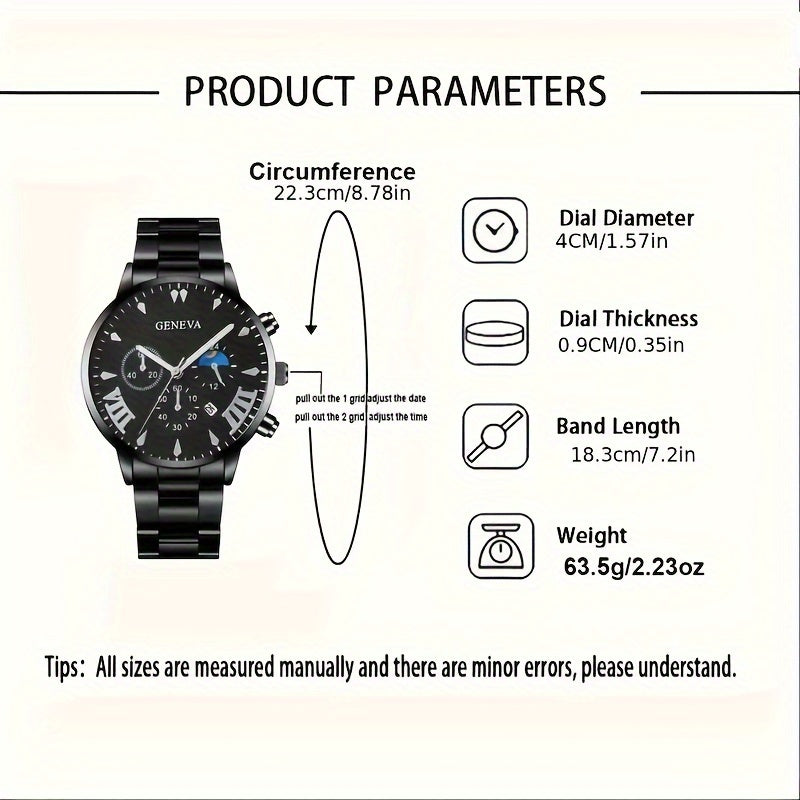 Men'S Sleek Stainless Steel Quartz Watch - Shock-Resistant, Swiss Movement With Sparkling Accents Luxury Watches For Men Watches For Men Luxury High Quality