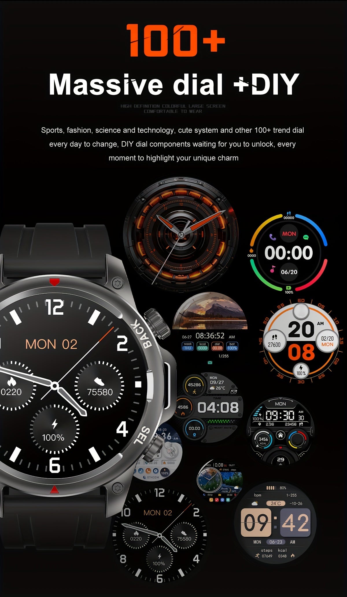 OHUGNA 2024 New GPS Motion Trajectory Smart Watch For Men LED Lighting 360*360 HD Screen AI Voice Wireless Call NFC Smartwatch, Compass Sport Fitness Tracker Watches Outdoor Sports Smart Watch For Men Father's Day Gift