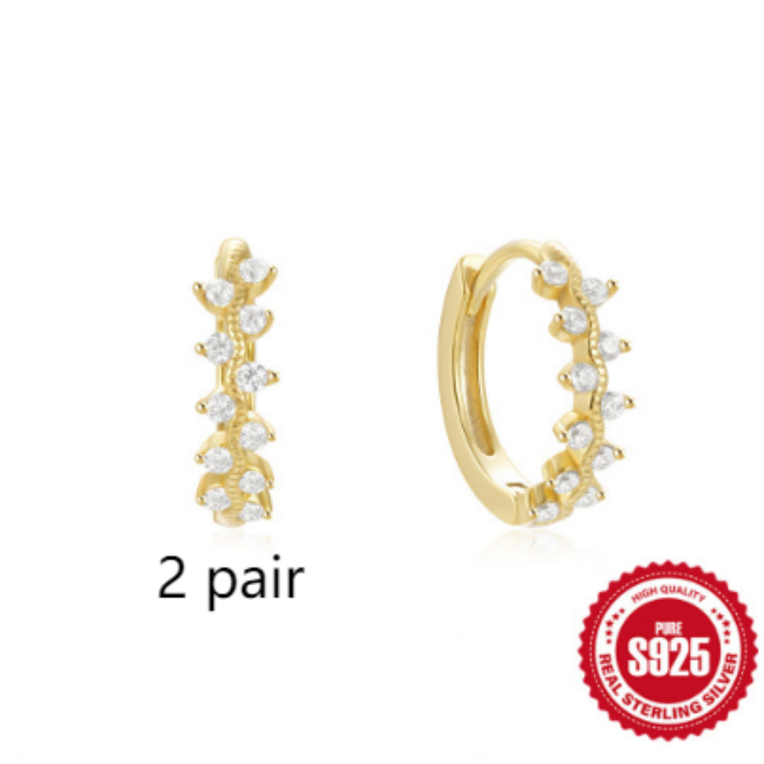 925 Sterling Silver Twisted Element Ear Ring High Sense Rhinestone Earrings