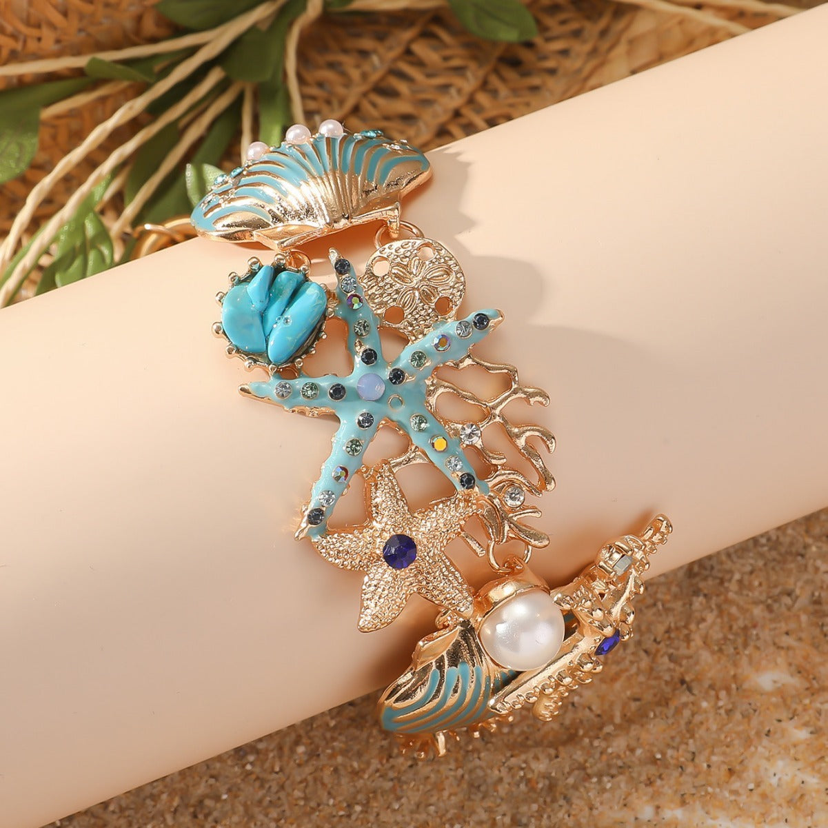 Alloy Rhinestone Marine Shell Boat Anchor Rhinestone Bracelet