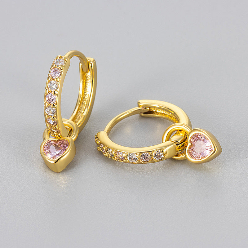 Fashion Color Zircon Earrings Female With Hearts Eardrops