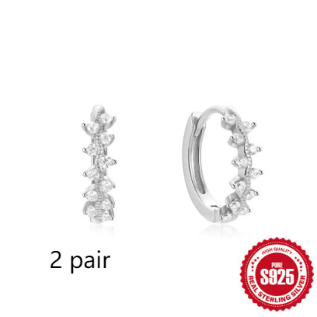 925 Sterling Silver Twisted Element Ear Ring High Sense Rhinestone Earrings