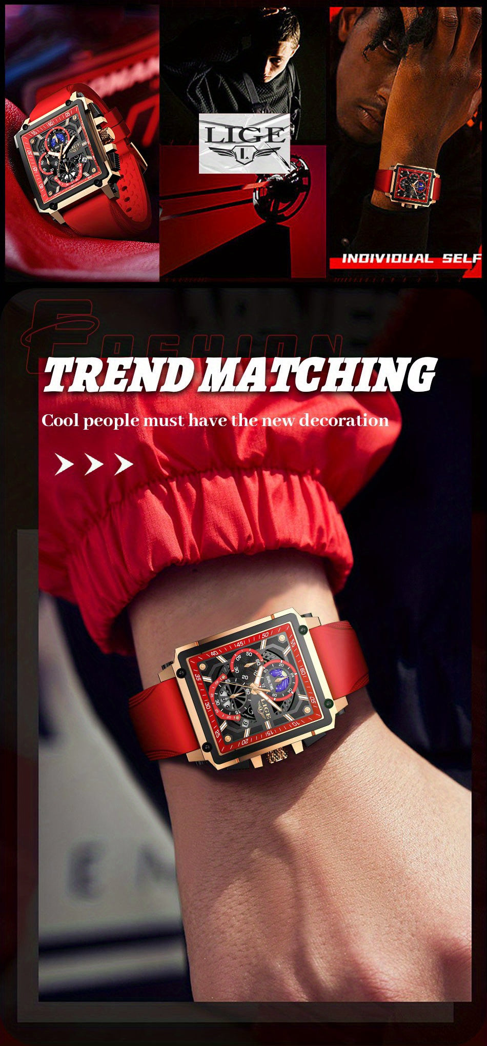 LIGE Fashion Chronograph Watches Sports Wristwatch Men's Accessories, Ideal Choice For Gifts