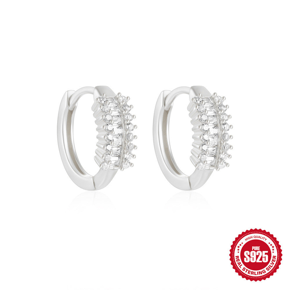 Sterling Silver Classic Diamond Small Round Geometric Eardrop Earring