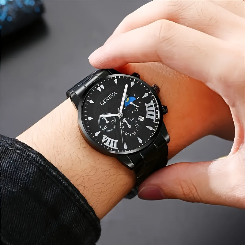 Men'S Sleek Stainless Steel Quartz Watch - Shock-Resistant, Swiss Movement With Sparkling Accents Luxury Watches For Men Watches For Men Luxury High Quality