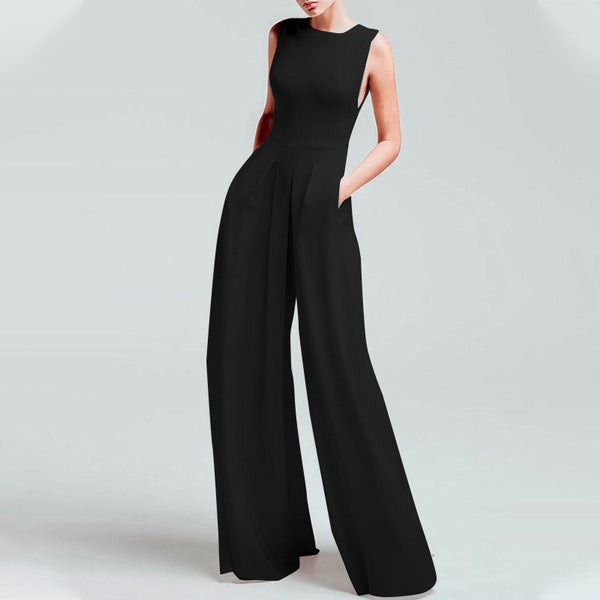 Women's Polyester Sleeveless Wide-leg Jumpsuit