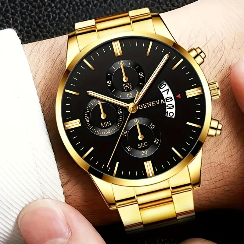 Men'S Sleek Stainless Steel Quartz Watch - Shock-Resistant, Swiss Movement With Sparkling Accents Luxury Watches For Men Watches For Men Luxury High Quality
