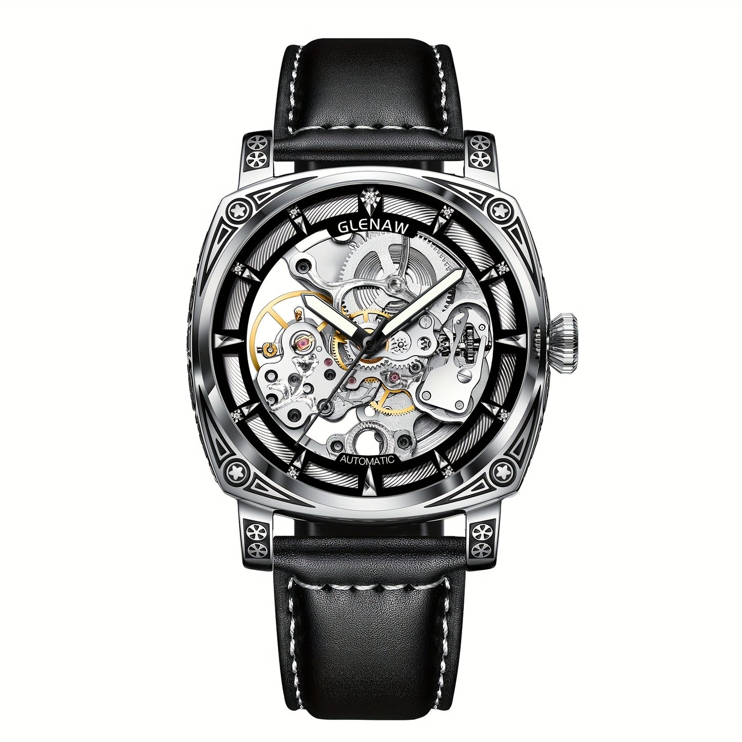 Automatic Watches for Men, Waterproof Watches for Men Stainless Steel Strap Skeleton Self-Winding Mechanical Watch Dial Wrist Watch