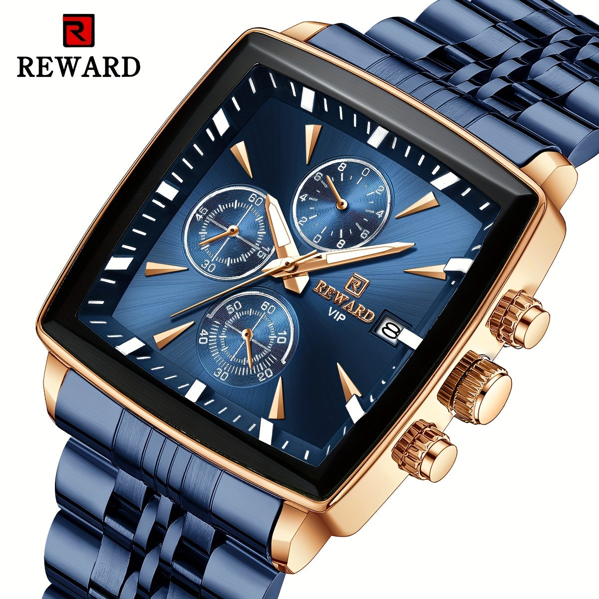 REWARD Men's Watches Blue Rectangle Quartz Wristwatches Luxury Business Watch Clock Luminous Hands Clock Man Valentine's Day