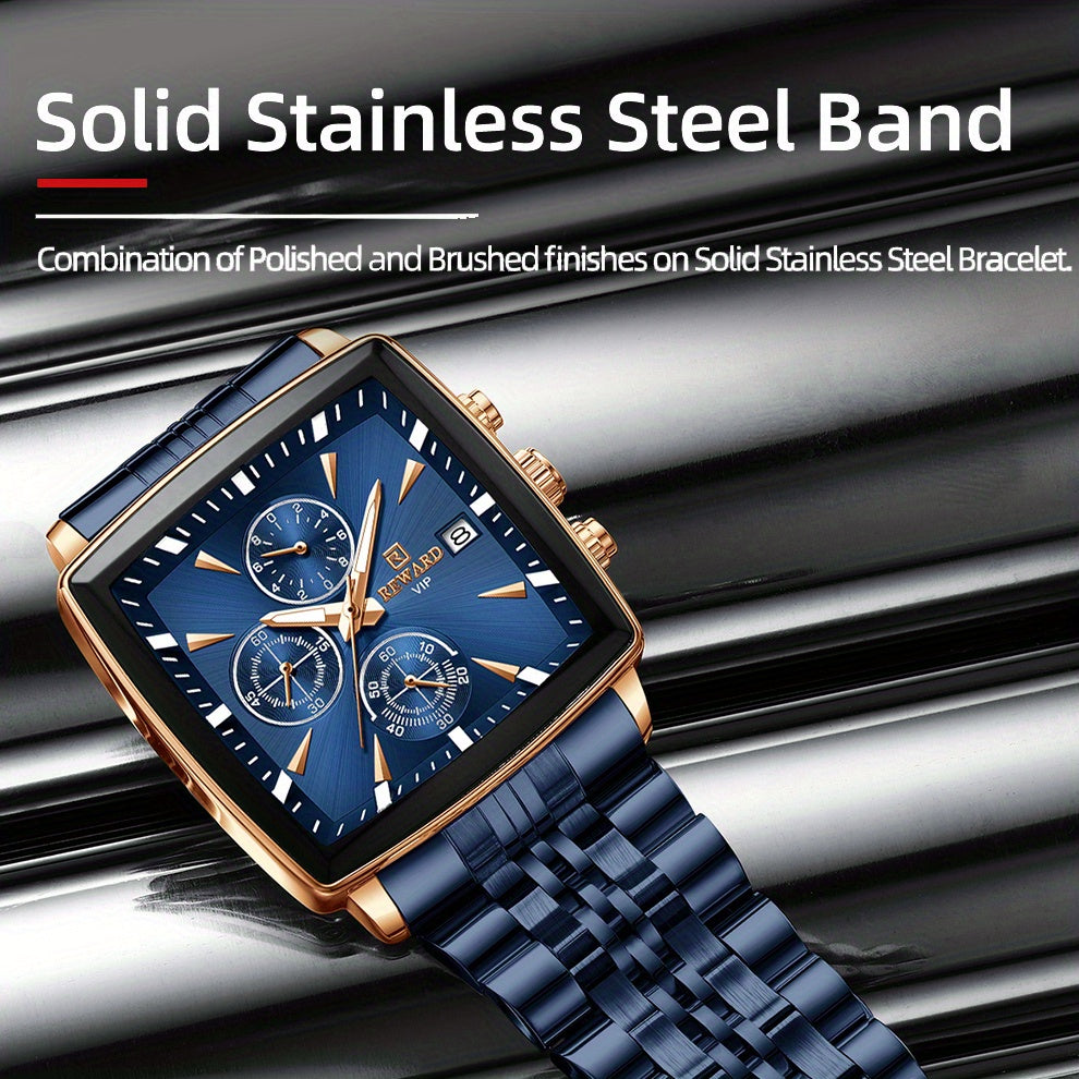 REWARD Men's Watches Blue Rectangle Quartz Wristwatches Luxury Business Watch Clock Luminous Hands Clock Man Valentine's Day