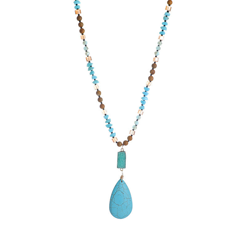 Turquoise Big Water Drop Imitation Mineral Pendant Fashion Necklace
