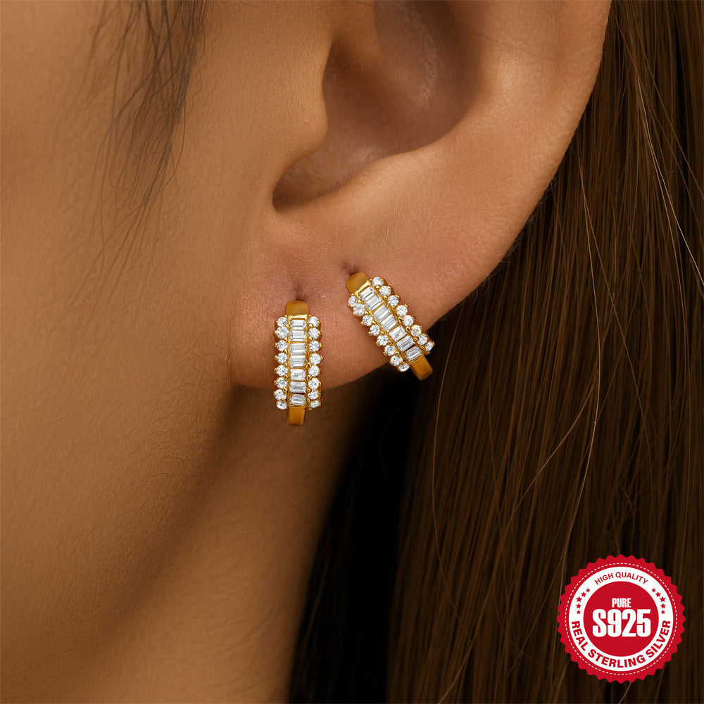 Sterling Silver Classic Diamond Small Round Geometric Eardrop Earring