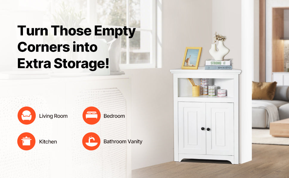 SucceBuy 32"/64"/68" Corner Storage Cabinet w/ Shelves Freestanding Corner Cabinet for Living Room Kitchen Laundry Room Bathroom