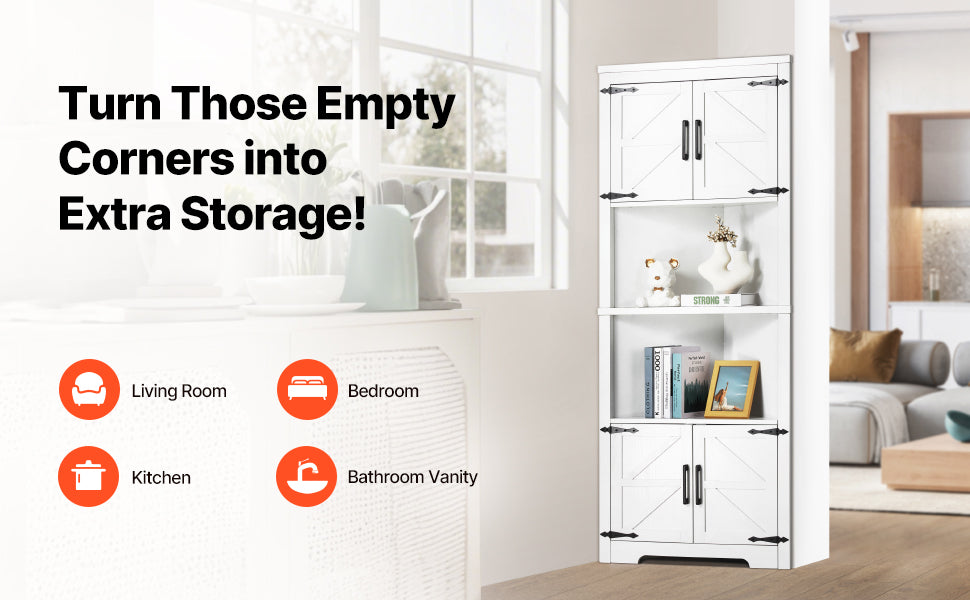 SucceBuy 32"/64"/68" Corner Storage Cabinet w/ Shelves Freestanding Corner Cabinet for Living Room Kitchen Laundry Room Bathroom