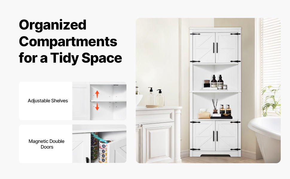 SucceBuy 32"/64"/68" Corner Storage Cabinet w/ Shelves Freestanding Corner Cabinet for Living Room Kitchen Laundry Room Bathroom