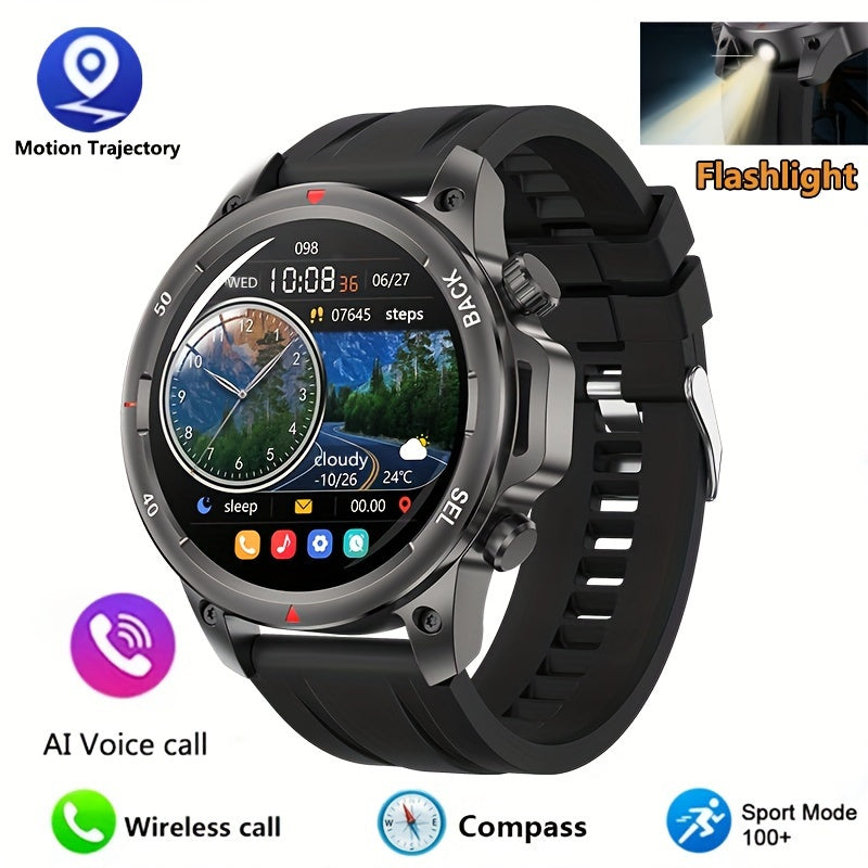 OHUGNA 2024 New GPS Motion Trajectory Smart Watch For Men LED Lighting 360*360 HD Screen AI Voice Wireless Call NFC Smartwatch, Compass Sport Fitness Tracker Watches Outdoor Sports Smart Watch For Men Father's Day Gift
