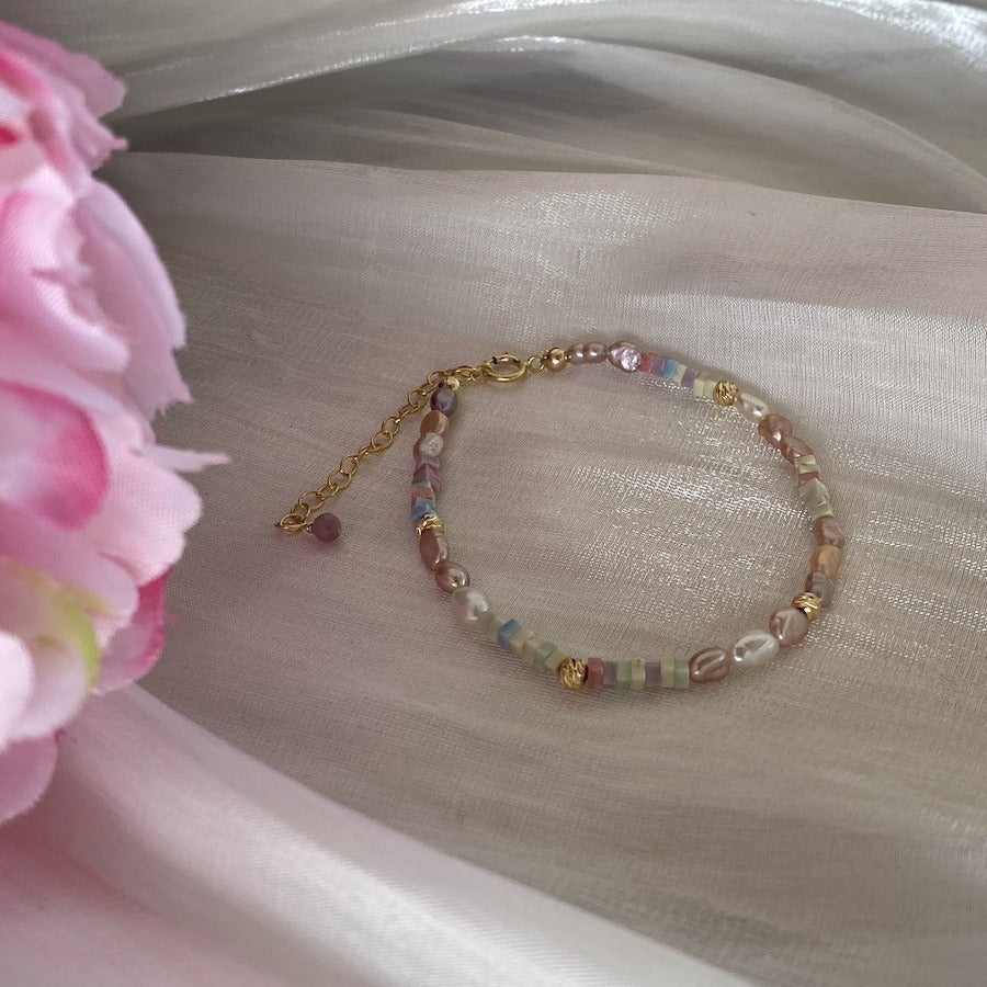 14K Gilded Purple Small Pieces Of Silver Pearl Mini Irregular Bracelet