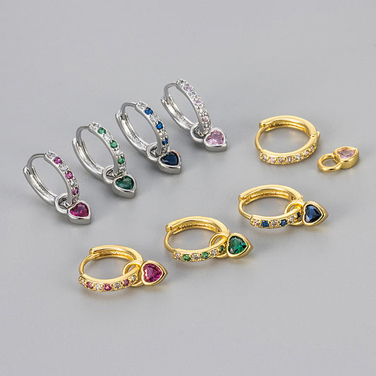 Fashion Color Zircon Earrings Female With Hearts Eardrops