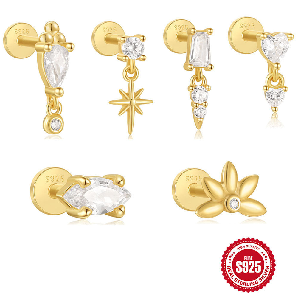 925 Sterling Silver XINGX Inlaid Tassel Piercing Ear Stud