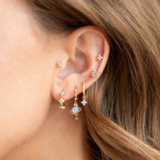 New Blue Protein Flower Nail Japanese And Korean Sweet Girl Earrings Suit