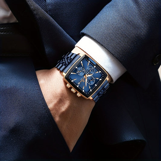 REWARD Men's Watches Blue Rectangle Quartz Wristwatches Luxury Business Watch Clock Luminous Hands Clock Man Valentine's Day