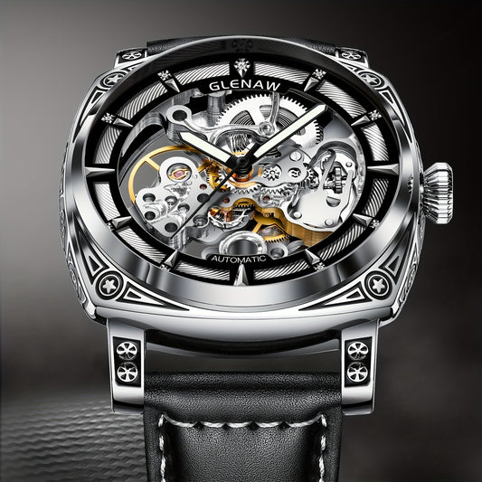 Automatic Watches for Men, Waterproof Watches for Men Stainless Steel Strap Skeleton Self-Winding Mechanical Watch Dial Wrist Watch