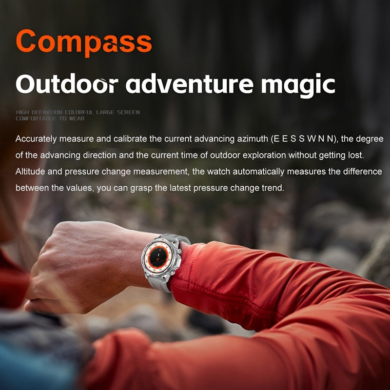 OHUGNA 2024 New GPS Motion Trajectory Smart Watch For Men LED Lighting 360*360 HD Screen AI Voice Wireless Call NFC Smartwatch, Compass Sport Fitness Tracker Watches Outdoor Sports Smart Watch For Men Father's Day Gift