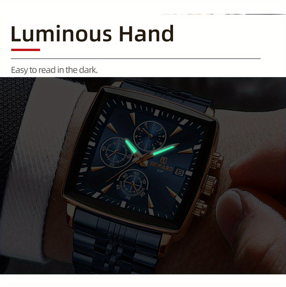 REWARD Men's Watches Blue Rectangle Quartz Wristwatches Luxury Business Watch Clock Luminous Hands Clock Man Valentine's Day