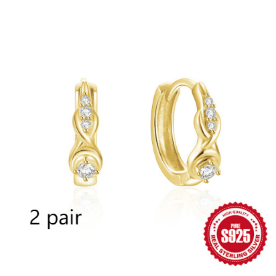 925 Sterling Silver Twisted Element Ear Ring High Sense Rhinestone Earrings