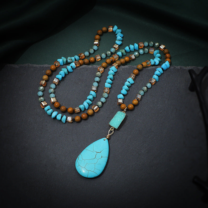 Turquoise Big Water Drop Imitation Mineral Pendant Fashion Necklace