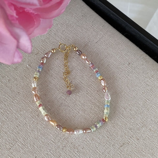 14K Gilded Purple Small Pieces Of Silver Pearl Mini Irregular Bracelet