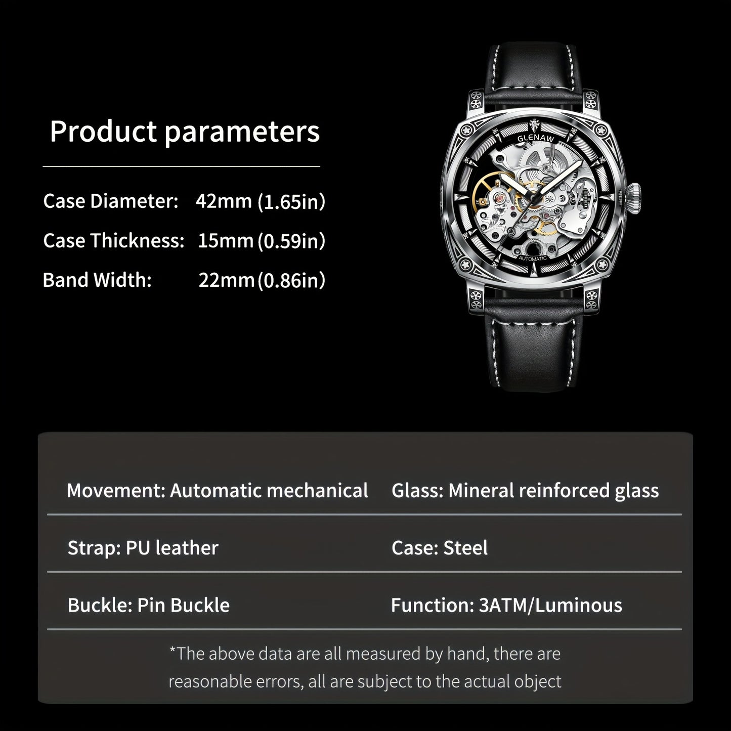 Automatic Watches for Men, Waterproof Watches for Men Stainless Steel Strap Skeleton Self-Winding Mechanical Watch Dial Wrist Watch