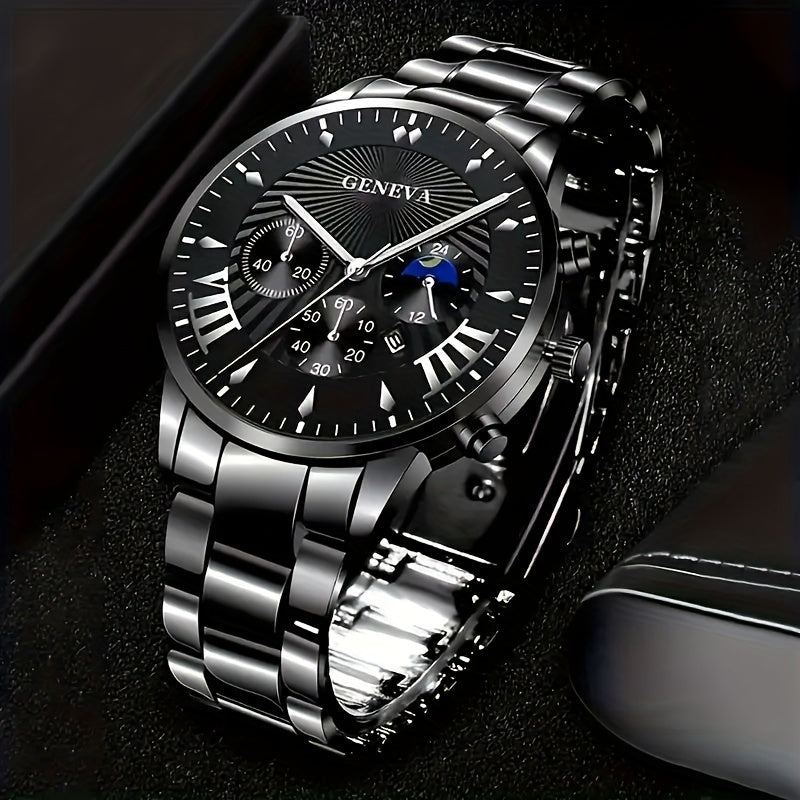 Men'S Sleek Stainless Steel Quartz Watch - Shock-Resistant, Swiss Movement With Sparkling Accents Luxury Watches For Men Watches For Men Luxury High Quality