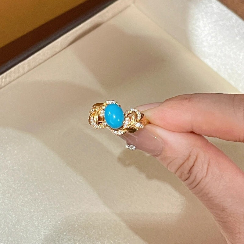 Fashion French Wave Hollow Turquoise Ring
