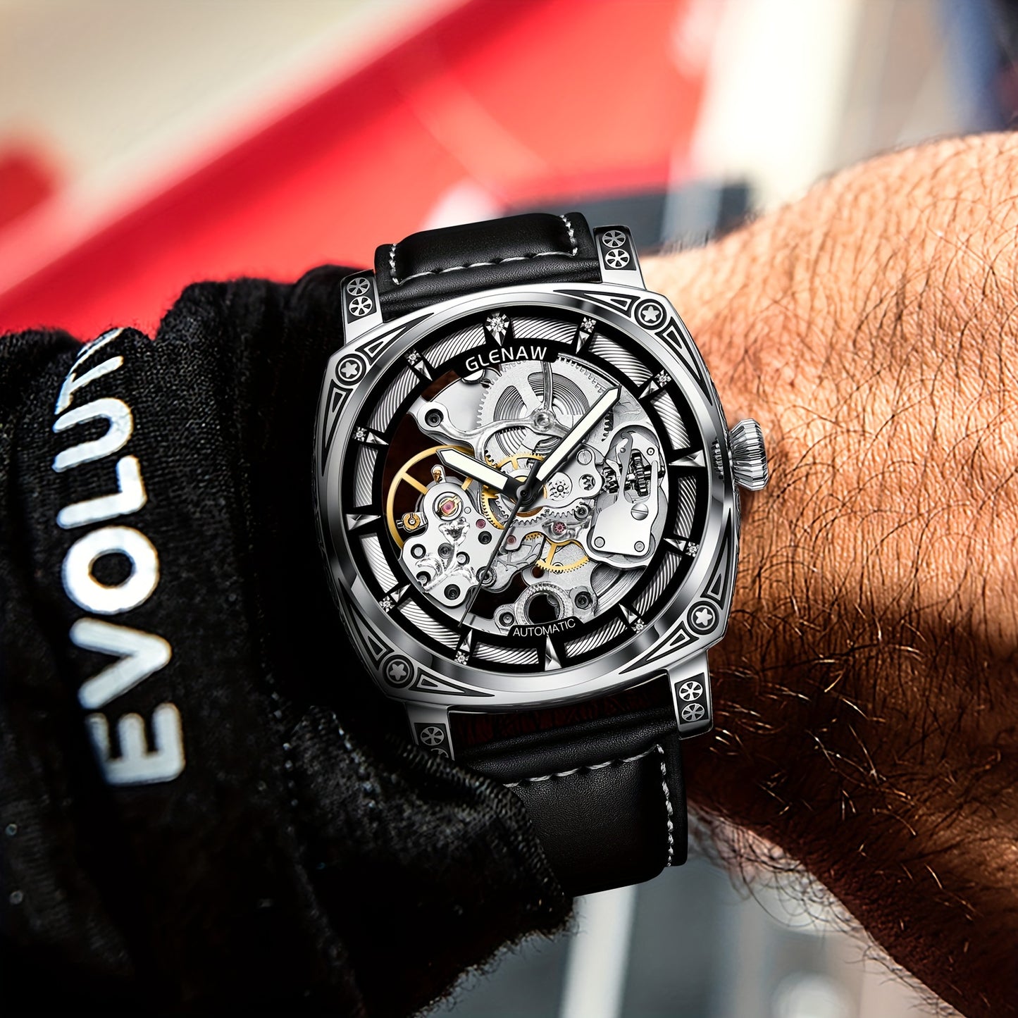Automatic Watches for Men, Waterproof Watches for Men Stainless Steel Strap Skeleton Self-Winding Mechanical Watch Dial Wrist Watch