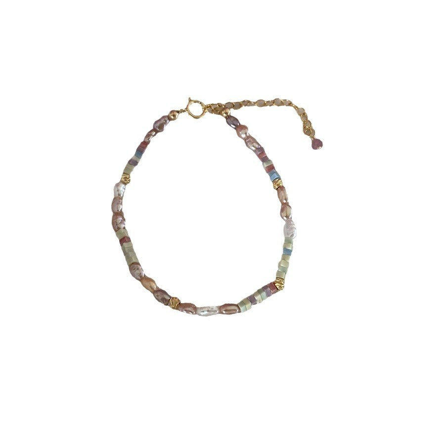 14K Gilded Purple Small Pieces Of Silver Pearl Mini Irregular Bracelet