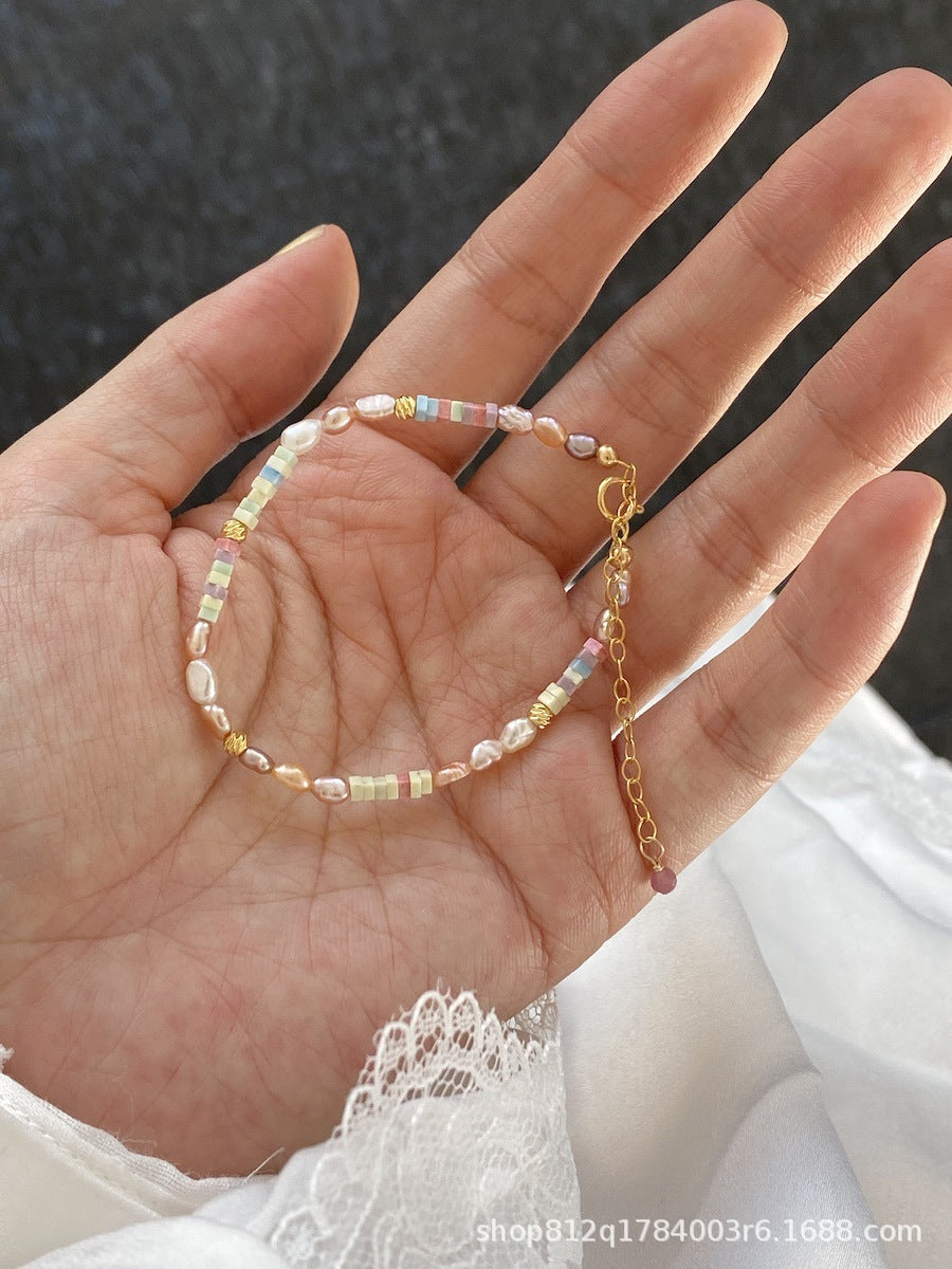 14K Gilded Purple Small Pieces Of Silver Pearl Mini Irregular Bracelet