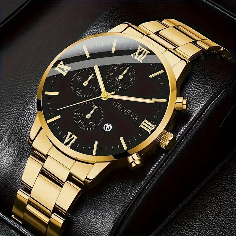 Men'S Sleek Stainless Steel Quartz Watch - Shock-Resistant, Swiss Movement With Sparkling Accents Luxury Watches For Men Watches For Men Luxury High Quality