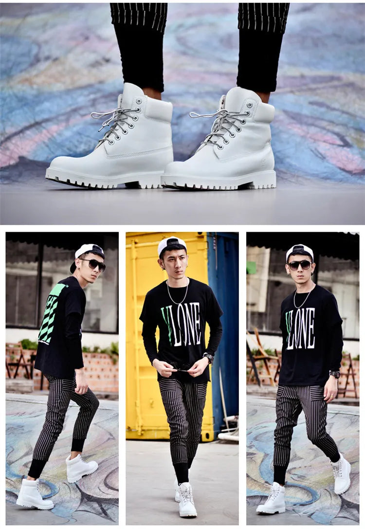 DOYUTIG Brand White Color Cow Leather Outdoor Boots For Men&Women Casual Couples Boots Fashion Breathable Military Boots  SG003